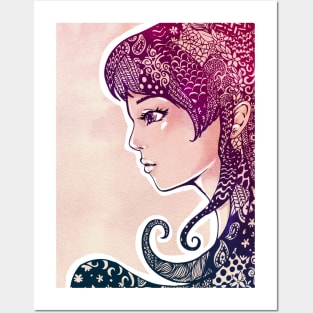 Girl with Decorative Hair Posters and Art